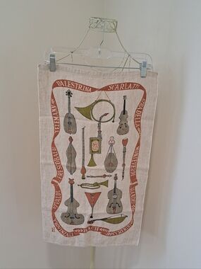 Vintage 1960s Linen Instruments And Composers Grandmacore Mid Century Tea Towel.